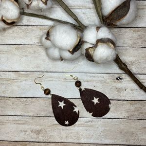 Faux Hyde Cow Star Teardrop Earrings